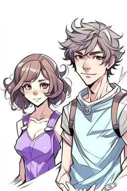 genç çift çizim tarzı kız kısa saçlı erkek kıvırcık raze erkek ve sade kız