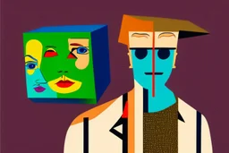 man with head inside a tv box in the style of Eileen Agar