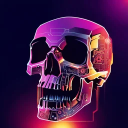 FLAT VECTOR LAYERED IMAGE OF CYBERNETIC SKULL PARTS IN A SCHEMATIC