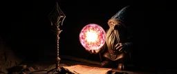 dark dwarf sceptre mining expert expert holding up a radiant Painite crystal rosette ball
