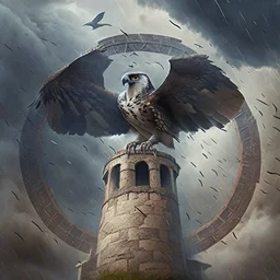 Circling around the ancient tower, I am a falcon in a storm