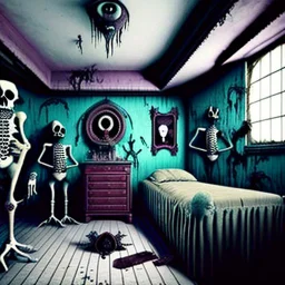 Room with odd creepy stuff and a liminalspace atmosphere