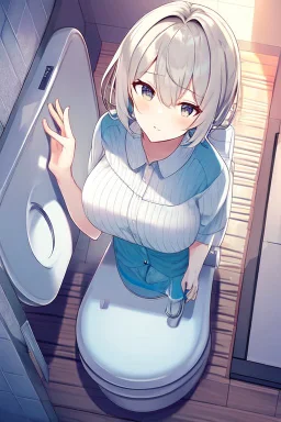 an anime waifu in going to the public toilet