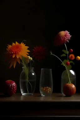 stilllive with 5 objects, no depth, flowers