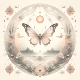 /imagine prompt: Surreal illustration capturing the essence of Style: Muted tones reminiscent of a baby's first steps. Subject: Intricately detailed mandala with a hint of innocence. Setting: Floating above a serene, pastel-colored landscape. Composition: Mandala placed in the center, surrounded by delicate elements. Lighting: Soft, diffused light casting a warm glow. Additional Info: Butterflies gently fluttering around the mandala. --ar 3:2 --stylize 250 --style raw --v 6