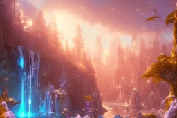  white and gold crystal cosmic ambiance，waterfall, full of details, smooth, bright sunshine，soft light atmosphere, light effect，vaporwave colorful, concept art, smooth, extremely sharp detail, finely tuned detail, ultra high definition, 8 k, unreal engine 5, ultra sharp focus