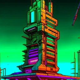 cyberpunk retro futuristic tower for comics