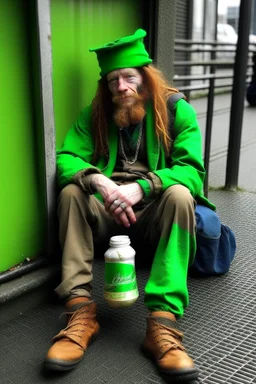 geef mijn een alcoholverslaafde, depressieve kabouter plop die uit zijn melkherberg is weggepest en nu dakloos op straat in Aalst leeft