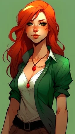 A girl with a toned figure, small breasts and red hair
