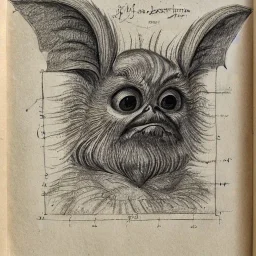 Portrait of a gremlins, drawing by leonard de vinci, old parchment, old paper, very detailed, high quality picture very beautiful very intricate, 8k, hdr