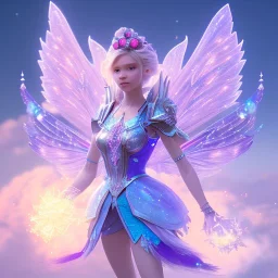 fairy in a blue and violet landsacape with multicolored crystals falling from the sky, full of details, smooth, bright sunshine，soft light atmosphere, light effect，vaporwave colorful, concept art, smooth, extremely sharp detail, finely tuned detail, ultra high definition, 8 k, unreal engine 5, ultra sharp focus