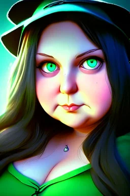 chubby cartoon gaming witch green eyes