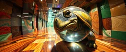 pin hole cam , master oil painting by Rembrandt, volume fog lights in reflective marble madness opera close up on turtle horse character portrait, a living bowling marble halls with slightly tilted floor in a twisted block maze, scenery from the game "marble madness", crystal birds, the floor betrays, the walls collide, big colorfull transparent marble ball