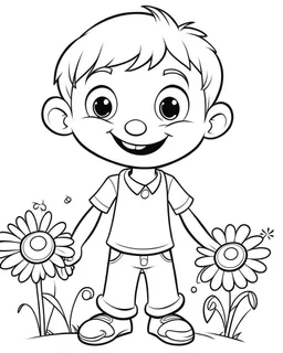 playing boy cartoons coloring pages , no black color, no no flower, b/w outline art for kids coloring book page, Kids coloring pages, full white, kids style, white background, whole body, Sketch style, full body (((((white background))))), only use the outline., cartoon style, line art, coloring book, clean line art, white background, Sketch style