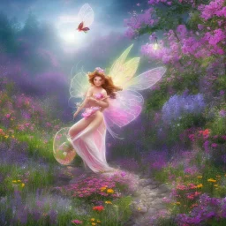 bright fairy in a flowery landscape