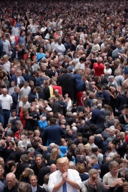 hundreds of people kneeling in front of donald trump