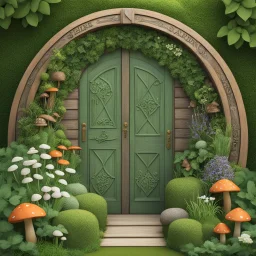 This design captures the enchanting spirit of a hobbit-inspired garden haven. At its heart lies a round wooden door nestled in lush greenery, framed by blooming flowers, mushrooms, and carrots, symbols of nature’s abundance. The textured lettering of “SHIRE GARDEN CLUB” evokes rustic charm, while the symmetrical floral motifs add a touch of elegance. The muted green palette and intricate detailing create a nostalgic, storybook feel, perfect for fans of cozy countryside aesthetics and fantasy w
