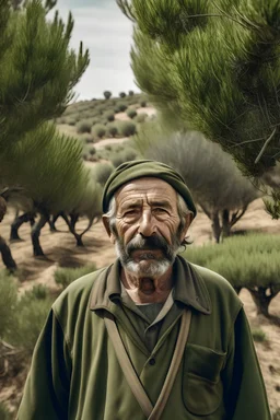 a spanish farmer in the middle of an olive trees