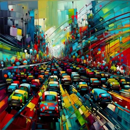 Abstract painting Crowded highway