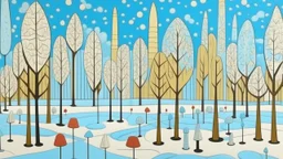 A pale sky blue winter wonderland made out of ice cream and popsicles painted by John Brack