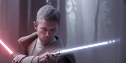 A jedi with his lightsaber, 8k, HD, cinematography, photorealistic, Cinematic, Color Grading, Ultra-Wide Angle, Depth of Field, hyper-detailed, beautifully color-coded, insane details, intricate details, beautifully color graded, Cinematic, Color Grading, Editorial Photography, Depth of Field, DOF, Tilt Blur, White Balance, 32k, Super-Resolution, Megapixel, ProPhoto RGB, VR