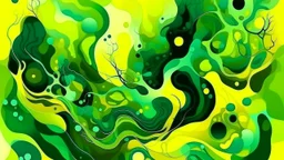 Green and yellow abstract organic shapes and textures, resembling a surreal landscape or underwater scene