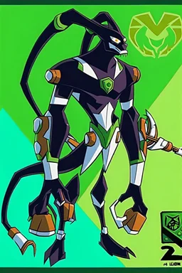 alien From Ben 10 cartoon. Lion. Advanced metal. Magnetic force. Magic power. And his turtle shield