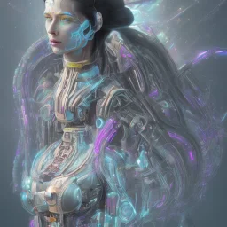 a beautiful and colorful facing portrait of one cyber punk woman shiva in 3D rendering with a mandala background