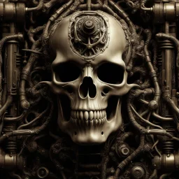 A MECHANICAL NON HUMAN SKULL AND PHALLIC SYMBOL DARK SLIMEY AND GIVING BIRTH SHARKS TEETH with a touch of H.R. Giger's biomechanical aesthetic. Hyperdetailed and rendered in 8k resolution, a true masterpiece. hyperdetailed intricately detailed Splash art action painting film noir photorealism psychedelic art telephoto lens sepia aetherpunk horror post-apocalyptic