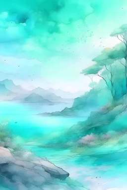 Watercolor, fine drawing, beautiful landscape, pixel graphics, lots of details, pastel aqua colors, delicate sensuality, realistic, high quality, work of art, hyperdetalization, professional, filigree, hazy haze, hyperrealism, professional, transparent, delicate pastel tones, back lighting, contrast, fantastic, nature+space, Milky Way, fabulous, unreal, translucent, glowing