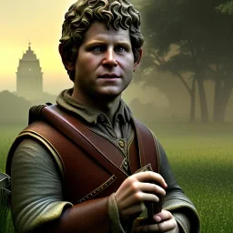 White Statue samwise gamgee, full body, Rome sculpture style, full body, details, fresco background, hyper realistic, 8k,