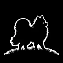 cure silhouette of a pomeranian , black on white vector