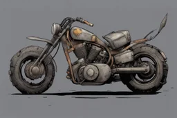 motorcycle, comic book,post-apocalypse, gray background,
