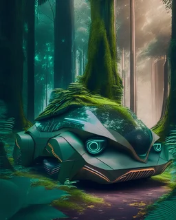 futuristic car in forest