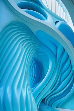 Turquoise arches and blue gates in a vertical Nautilus shell by artist "Zaha Hadid"