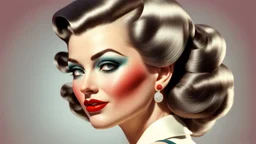 pin-up, bright makeup, 1945 babette hairstyle, clear lines, fine rendering, 3D