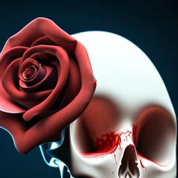 Cracked Skull and red rose,shallow depth of field, macro lens, unreal engine 5, ultra detailed,