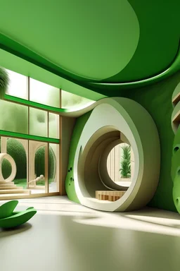 crear una fachada de un museo de educacion sensorial ,que se caracterice por poseer curvas ,que posea varias texturas,que haya un orificio en el medio que tenga rea verde ahi