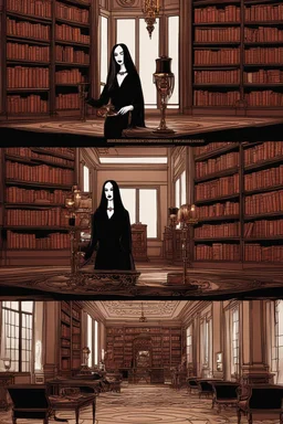 [Versace ] Morticia Addams is a library