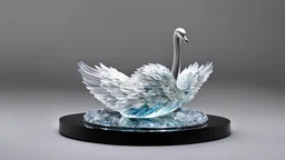 museum, (crystal swan:1.3) on a stand, hand shape