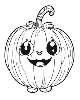 outline art for halloween coloring pages for kids with cartoon cute happy pumpkin , white background, Sketch style, full body, only use outline, clean line art, white background, no shadows and clear and well outlined, coloring page for kids, kawaii style