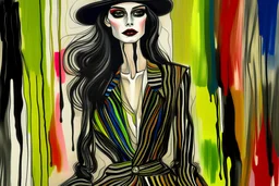 An illustration of a Chanel fashion model in the style of artist Edvard Munch, adhering to the artist's colors and drawing technique.