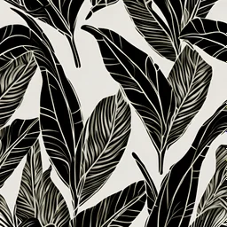 vector black lines, transparent background,seamless banana leafs wallpaper pattern , same lineweight.