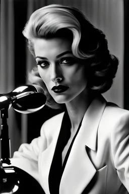 portrait, beauty supermodel, close up, helmut newton, perfect face, david lynch, lamp or microphone or radio or telephone