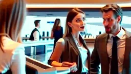 creepy looking man flirts and scares female hostess at entrance of exclusive airport lounge