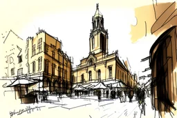 urban sketch of Nottingham marketplace