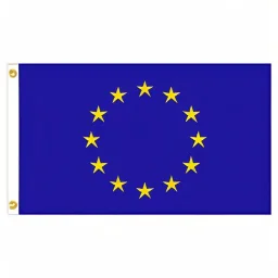 Drapeau union européenne brûlé sur un mat.