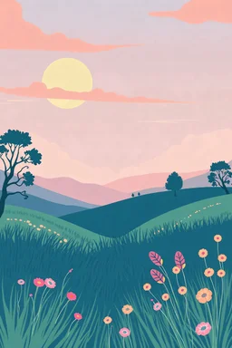 A vector graphic of an summer landscape