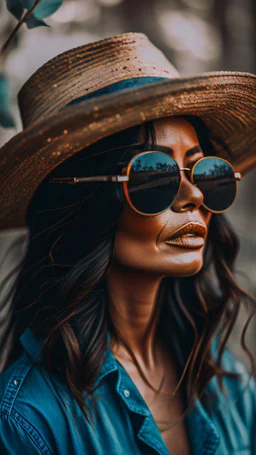 The body and soul of a beautiful woman with dark sunglasses and beach hat