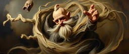 master oil painting by Rembrandt, bald clay golem in the middle of twister whirl wind, in the style of disney